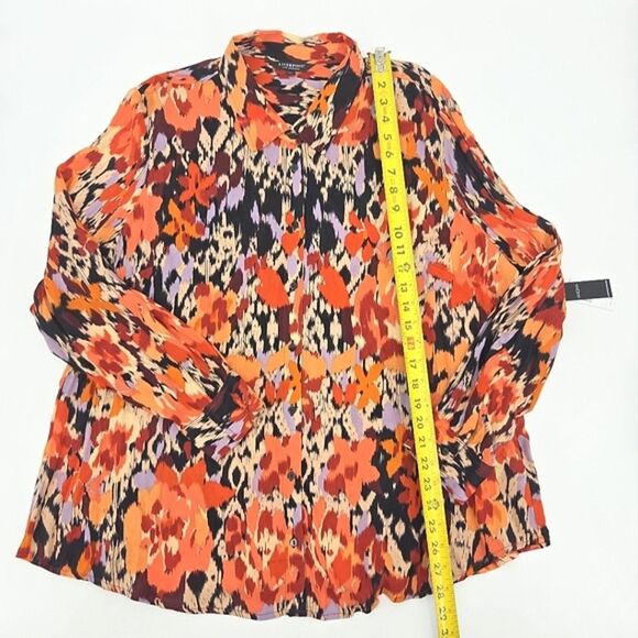 Liverpool Los Angeles 2X Button Up Down Shirt Orange Floral Office Work Business - Picture 6 of 7